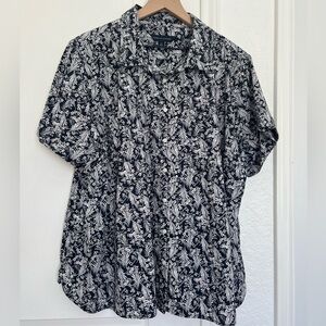 Tommy Hilfiger Women’s Floral Button-Down Shirt | black & white | 2X